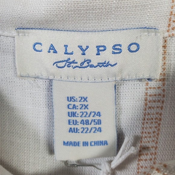 Calypso St Barth Top Womens 2X White Palm Tree Linen Blend Tropical Resort NEW - Picture 6 of 10